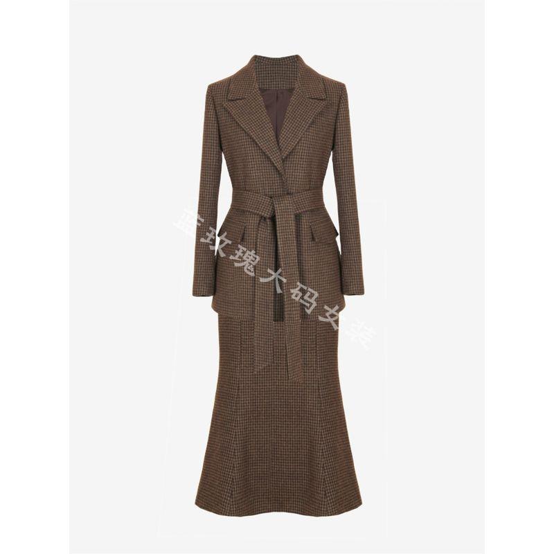 

Blue Rose Plus Size Women s Wool Fashion Loose Temperament Can Be Tied Belt Suit Outwear + Mid Length Long Length Mermaid Dress Skirt L