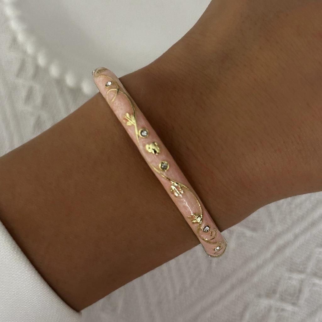Retro New Trend Enamel Dropped Glaze Flower Texture Bracelet for Women Unique Design Evil Eye Floral Zircon Bangle Party Jewelry