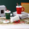 Christmas Cup with Straw Ceramic Cup with Lid with Women's Mug Santa Claus Casual Water Cup High Appearance