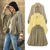 Womens Casual Stand Collar Puffy Pilot Jacket Loose Fit Streetwear Lantern Sleeve Zipper Front