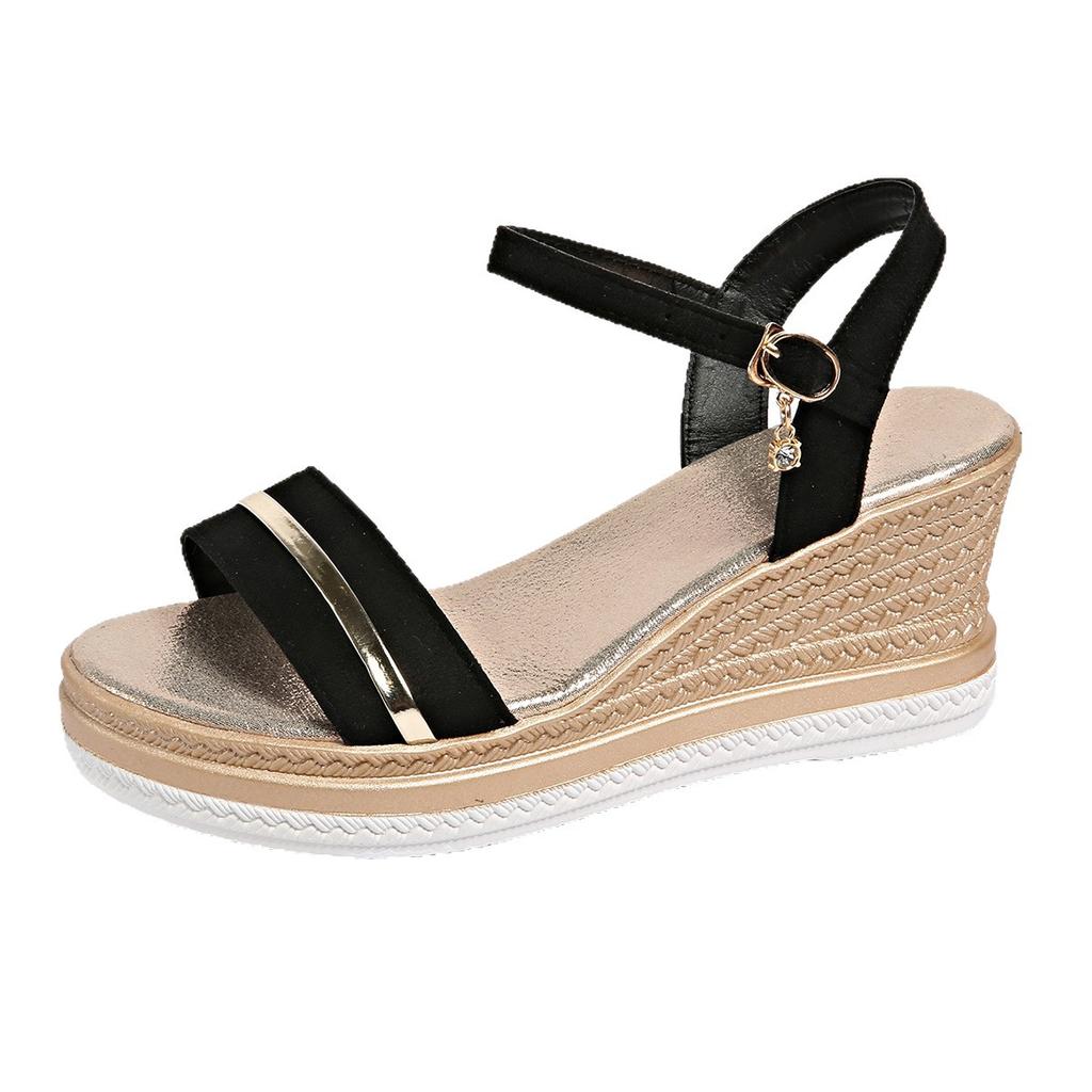 Fashion 2025 Summer Buckle Metal Bars Wedge Sandals for Women Open Toes Roman Sandalias Platform Suede Shoes Woman Slides