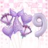 6pcs/set Purple Mermaid Tail Shell Balloon With Number 1-9 Birthday Balloon Ocean Princess Theme Girls Birthday Party Decoration