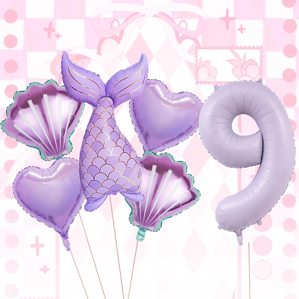6pcs/set Purple Mermaid Tail Shell Balloon With Number 1-9 Birthday Balloon Ocean Princess Theme Girls Birthday Party Decoration