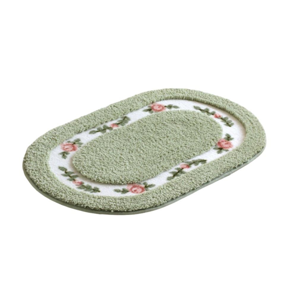 

Absorbent Oval Floor Rug Nonslip Floor Mat Household Rose Pattern Door Mat Entryway 23.62x15.75 in зелений