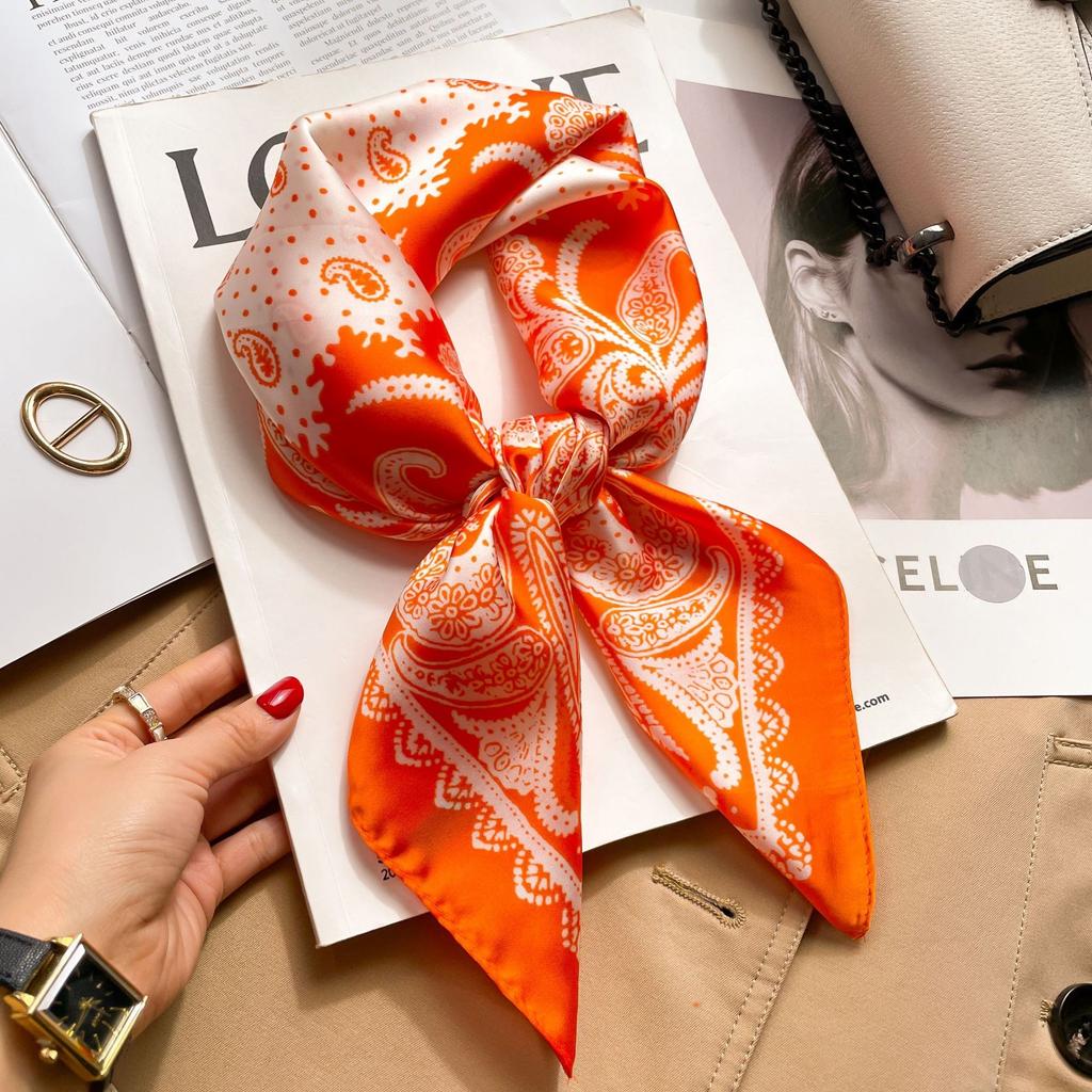 New Silk Square Scarf Women Retro Paisley Cashew Print Neckerchief Female Foulard Head Hijab Hairband Soft Neck Bag Ribbon Satin
