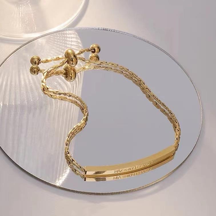 

French Fashion Curved Strip Outer Lettering Mother Titanium Steel Bracelet Women S Niche High-End Design Jewelry