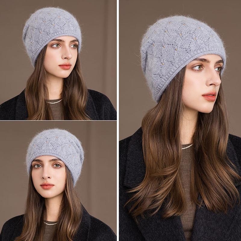 Winter Rabbit Fur Knitted Hat Women's Pullover Hat