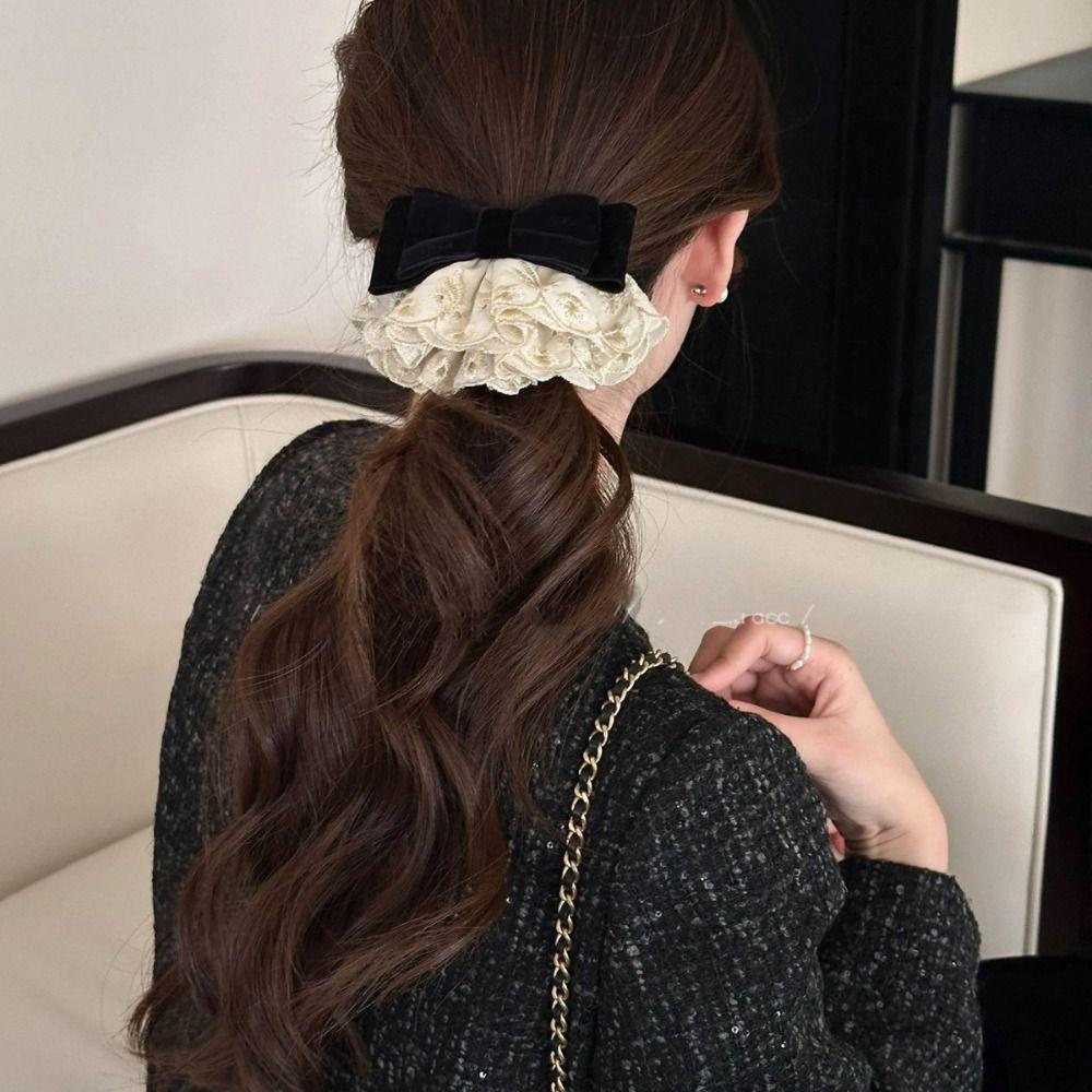 Wine Red Bowknot Spring Clip Cloth Lace Bow Hairpin Sweet Red Velvet Bow Hair Clip Girls