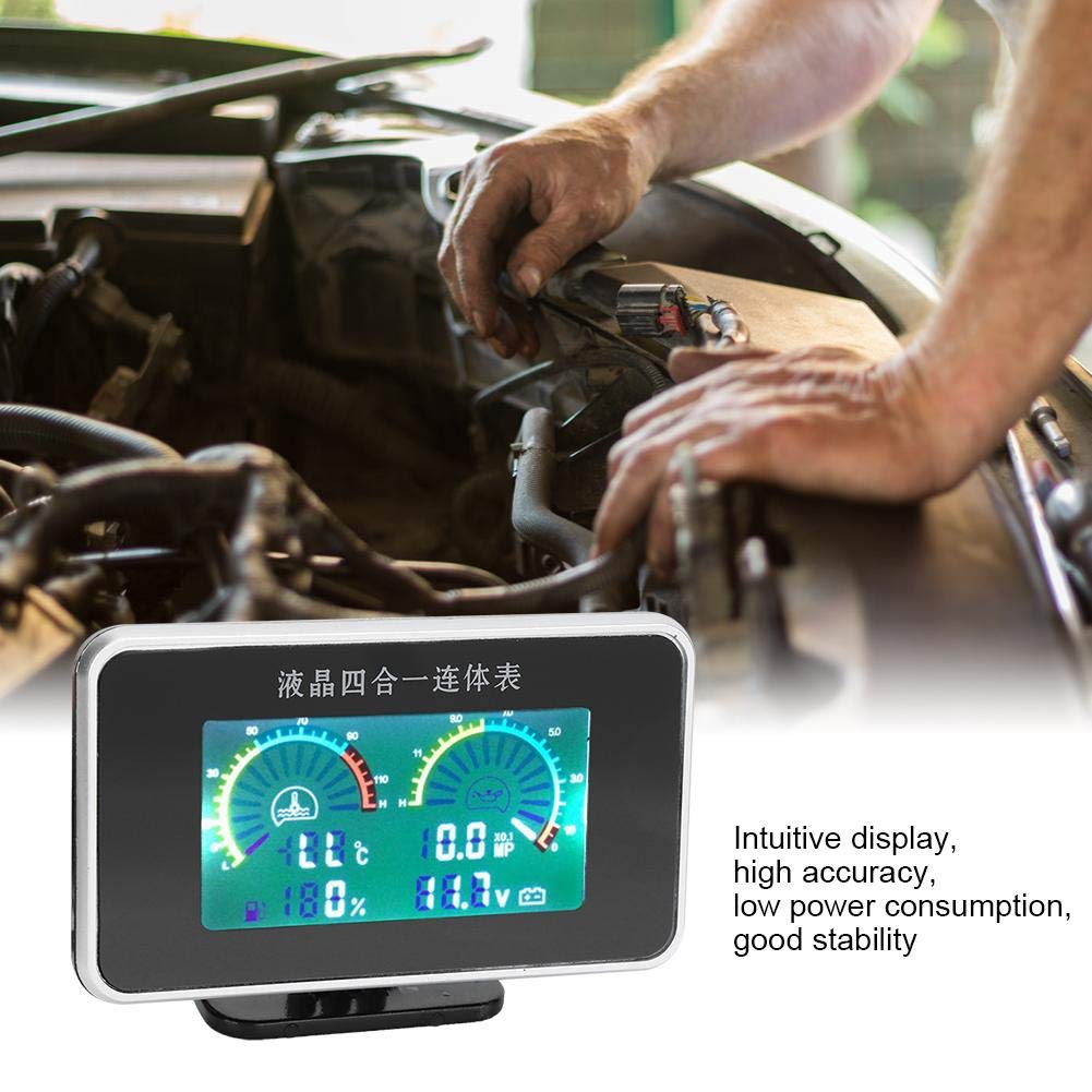 DC 9V-36V 4-in-1 Car Instrument Car LCD Digital Display Voltmeter Fuel Water Temp Oil Pressure Meter for Selecting The Existing Vehicle