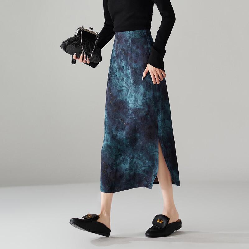 SOFSIL Women s Elegant Printed H-line Slit Midi Skirt 30/XXL