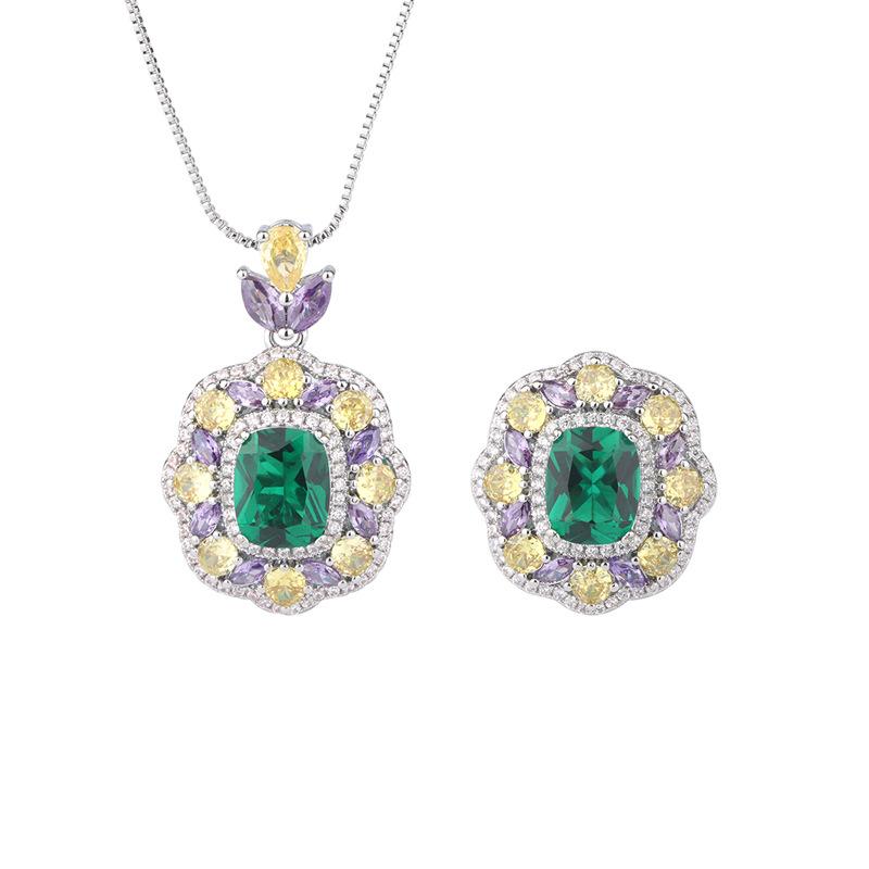 Jewelry Copper Bottom Gold-Plated Simulation Grandmother Green Suit Retro Creative Full Diamond Luxury Inlaid Main Stone 8 * 12