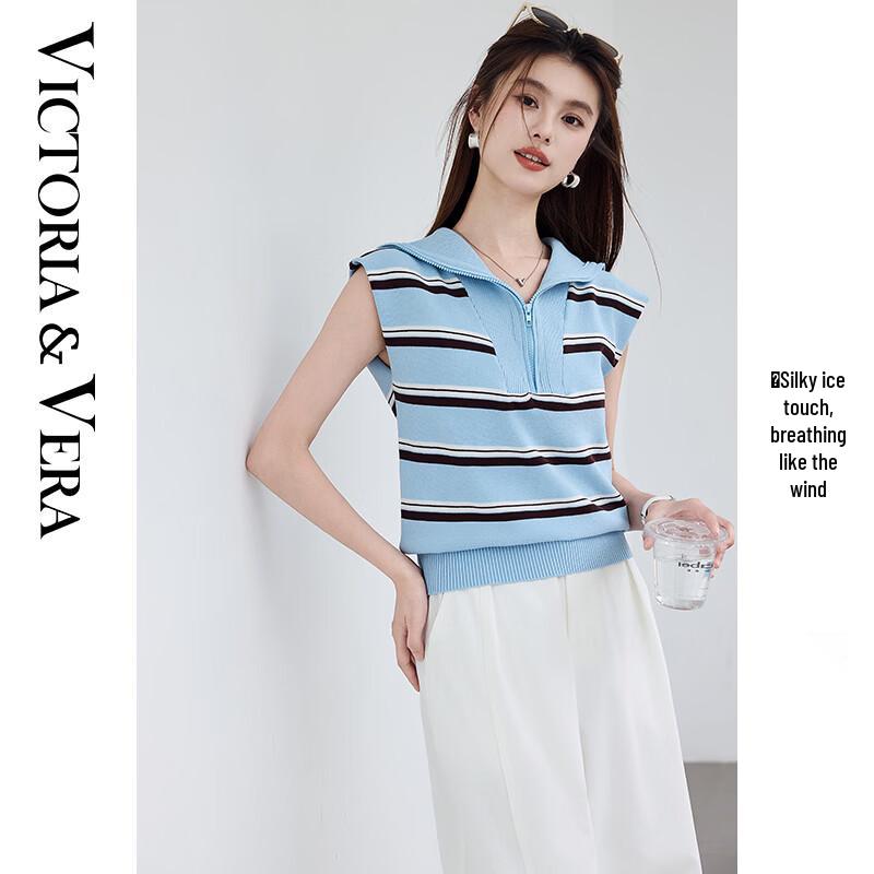

VICTORIA&VERA Women s Striped Sailor Collar Knit Top S