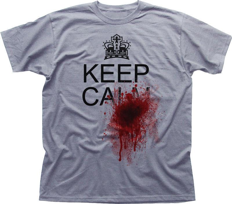 

KEEP CALM AND BLOOD SHOT SPLATTER TRUE FUNNY HORROR white t-shirt 09935 XL