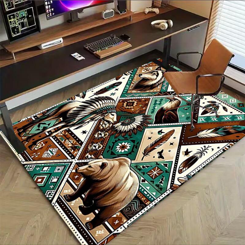 1PC Native American, Wildlife Non-Slip Floor Carpet Compatible for Office&Living Room&Bedroom&Dining room - Flat- Soft & Pattern, Vibrant Colors-W240