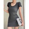 Sweet Spice Girl Slim Short Dress Women's Summer Pure Desire Wind Thread Waist Tights Short Skirt U-Neck Hip Wrap Skirt