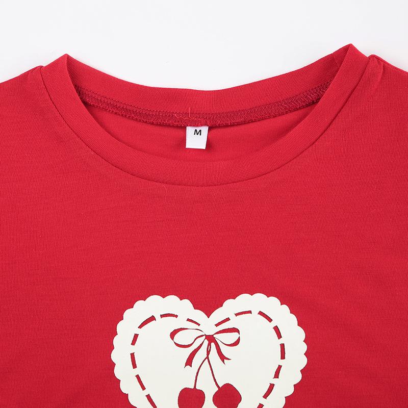 T-shirt imprimé Cherry Love pour femmes Spice Girls, pull à col rond, bas slim, hauts courts, printemps été