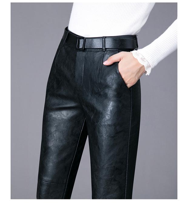 Korean Style High-Waisted Sheepskin Leather Pants for Women, Autumn/Winter 2025 Fashion