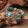 Women Bangle, Adjustable Chain Length Bracelet, Feather Pendant Turquoise Beaded Bracelet, Retro Bohemian Style Bracelet for Jewelry Gift