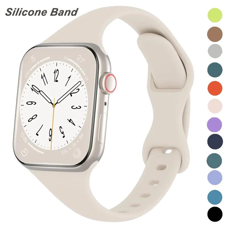 Dünnes Silikonarmband für Apple Watch 40 mm 44 mm 45 mm 41 mm 38 mm 42 mm, einfarbiges Armband für IWatch Serie 1 2 3 4 5 6 SE 7