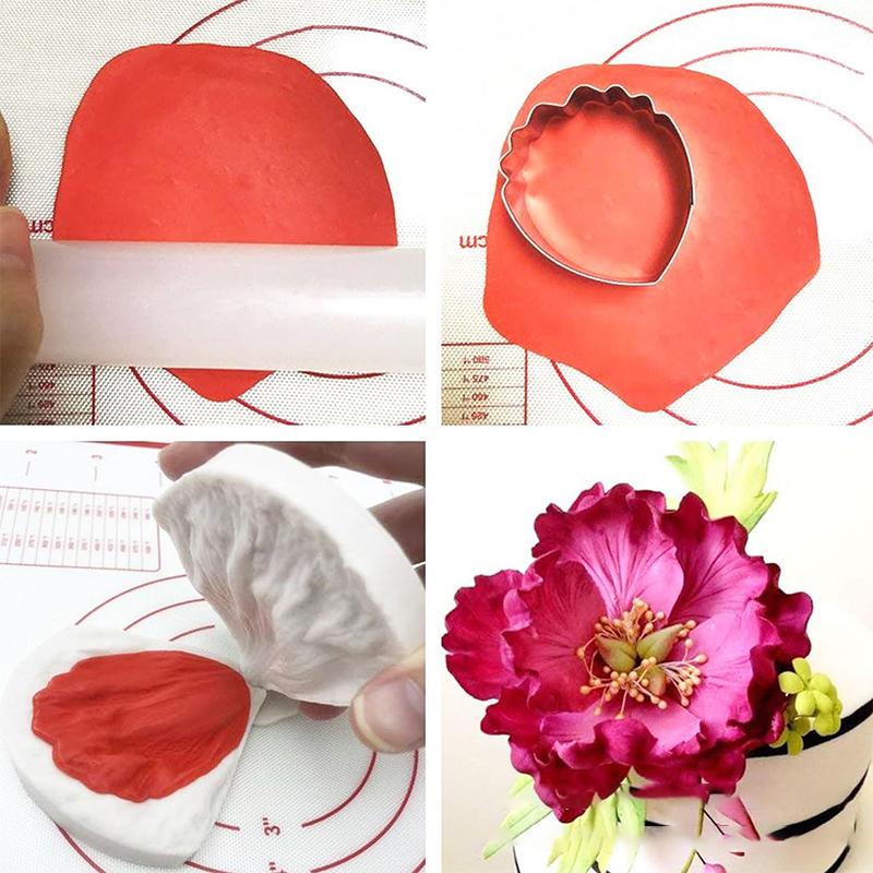 5/7Pcs Peony Petal Veiner Silicone Mold with Stainless Steel Cutter Handmade Fondant Flower Molds for Cake Decorating Bakeware T