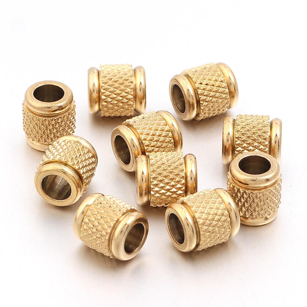 

5-10pcs/lot Gold Color Stainless Steel Beads Texture Cylinder Beads Loose Spacer Beads For Jewelry Making DIY Necklace Bracelet