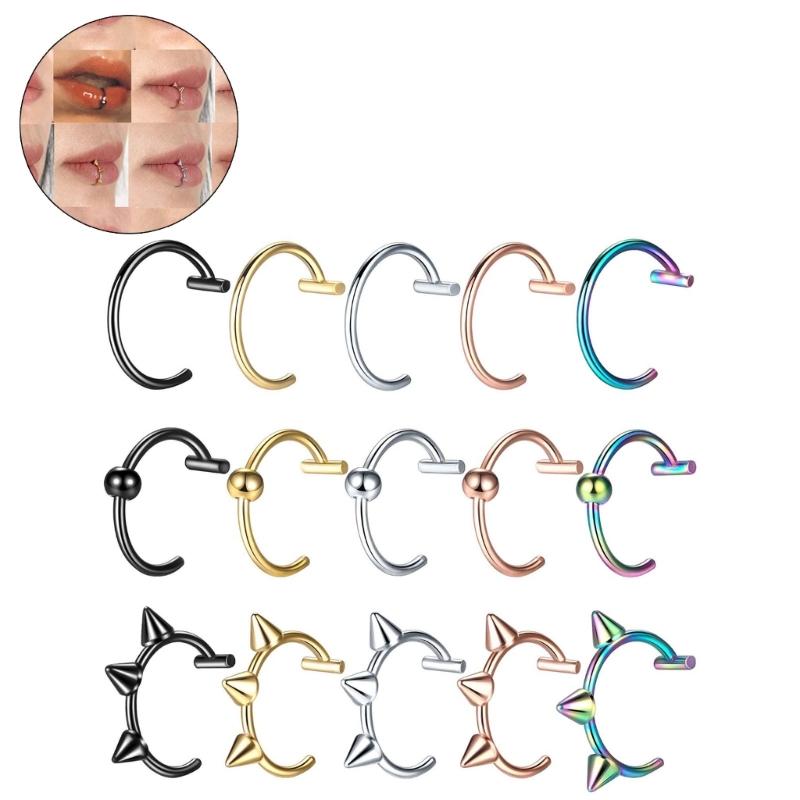 15/5Pcs Lip Nose Rings Neutral Punk Lip-shaped Ear Nose Clip Fake Diaphragm with Perforated Lip Hoop Body Jewelry Rings