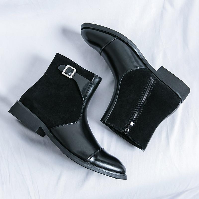 Men's High-Top Leather Boots Fashion Chelsea Ankle Boots Pointe Toe Business Dress Boots for Men Brand Casual Leather Boot Botas