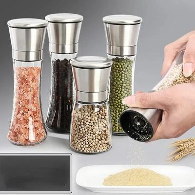 Moedor de aço inoxidável Moedor de sal e pimenta Moedor manual de ervas para alimentos Recipientes para temperos Utensílios de cozinha Frascos para temperos Vidro