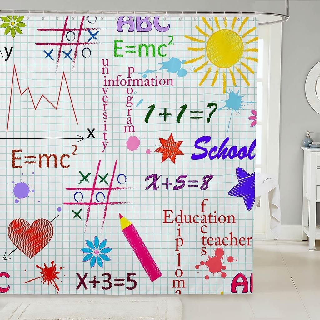 Math Equation Shower Curtain Study Mathematics Geometry School Art Polyester Bathroom Decor Formula Illustration Bathtub Curtain