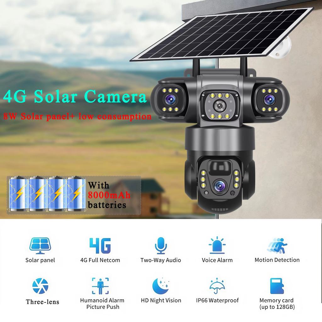LS VISION 3 Objektiv 4G Solarkamera 15MP HD Sicherheits-CCTV IP66 Wasserdicht Nachtsicht Zwei-Wege-Audio Kamera Mobile Verfolgung IP-Kameras V380