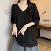 Mid-length Style V-neck T-shirt Loose Casual and Versatile Short-sleeved Top