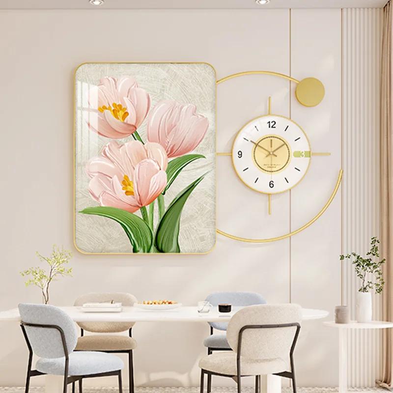 Modern style restaurant wall hanging jewelry crystal porcelain combination decoration hanging picture dining table wall clock