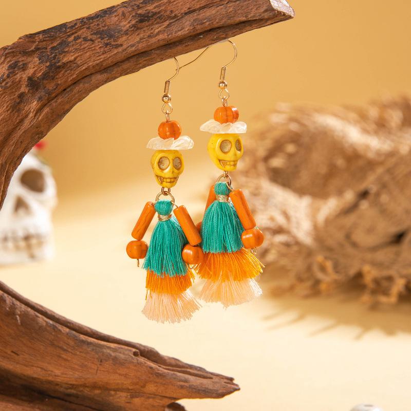 Halloween, Divertenti Divertenti Orecchini con Tassel Teschio Perline di Riso Creativi Orecchini a Rosa