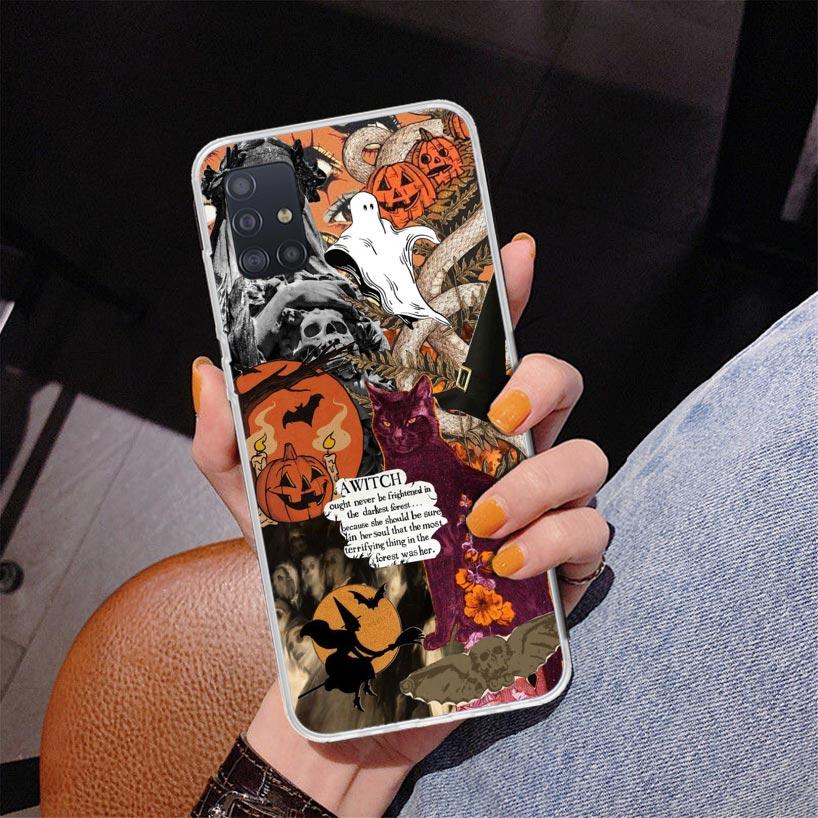 Halloween Fall Art Witch Cat Phone Case For Samsung Galaxy A52 A32 A22 A12 A51 A31 A50S A30S A20S A10S Note 20 Ultra 10 Plus S10