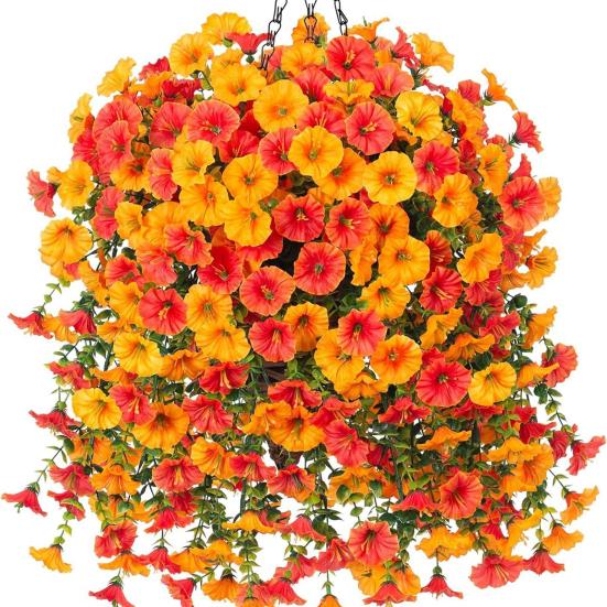 1/2/3/4Pcs Fall Hanging Artificial Morning Glory UV Resistant Realistic Fake Flower Wedding Party Indoor Outdoor Garden Wall Hanging Flower Decoration