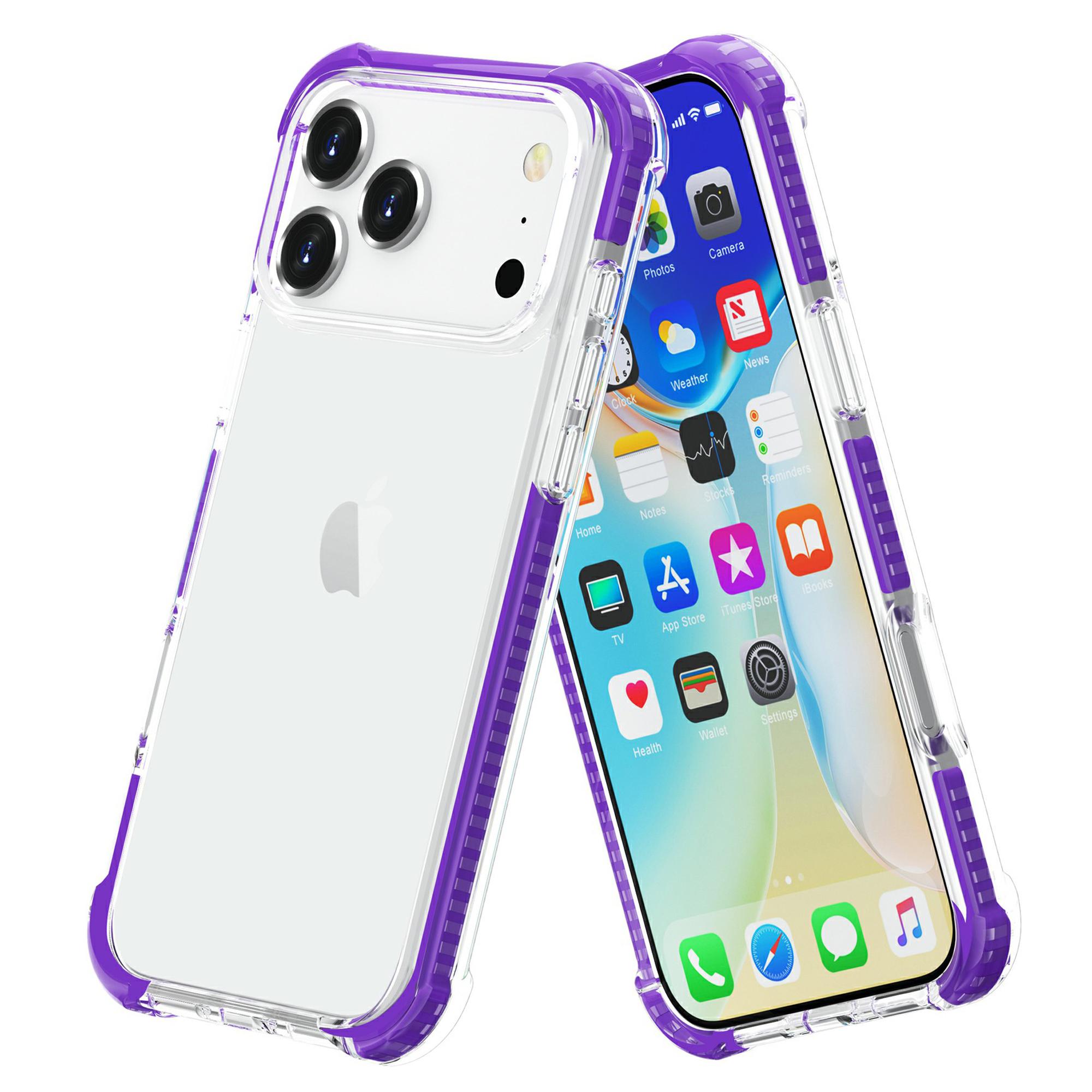 

For iPhone 17 Pro Case Four Corners Anti Drop Clear TPU+TPE+PC Phone Cover Transparent Purple