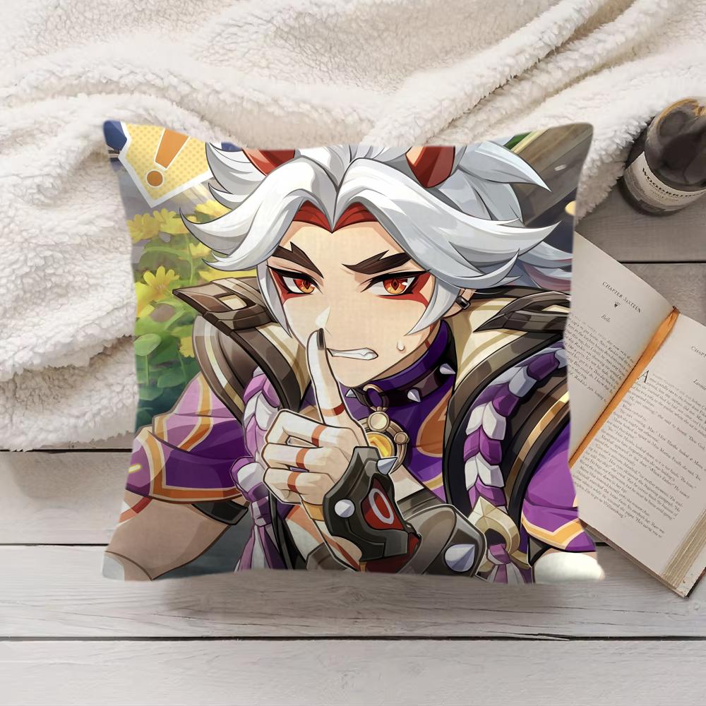Arataki Itto Genshin Impact Cute Cushion Cover Silky Short Plush Invisible Zipper Dustproof Sofa Pillow Case For Home Decor