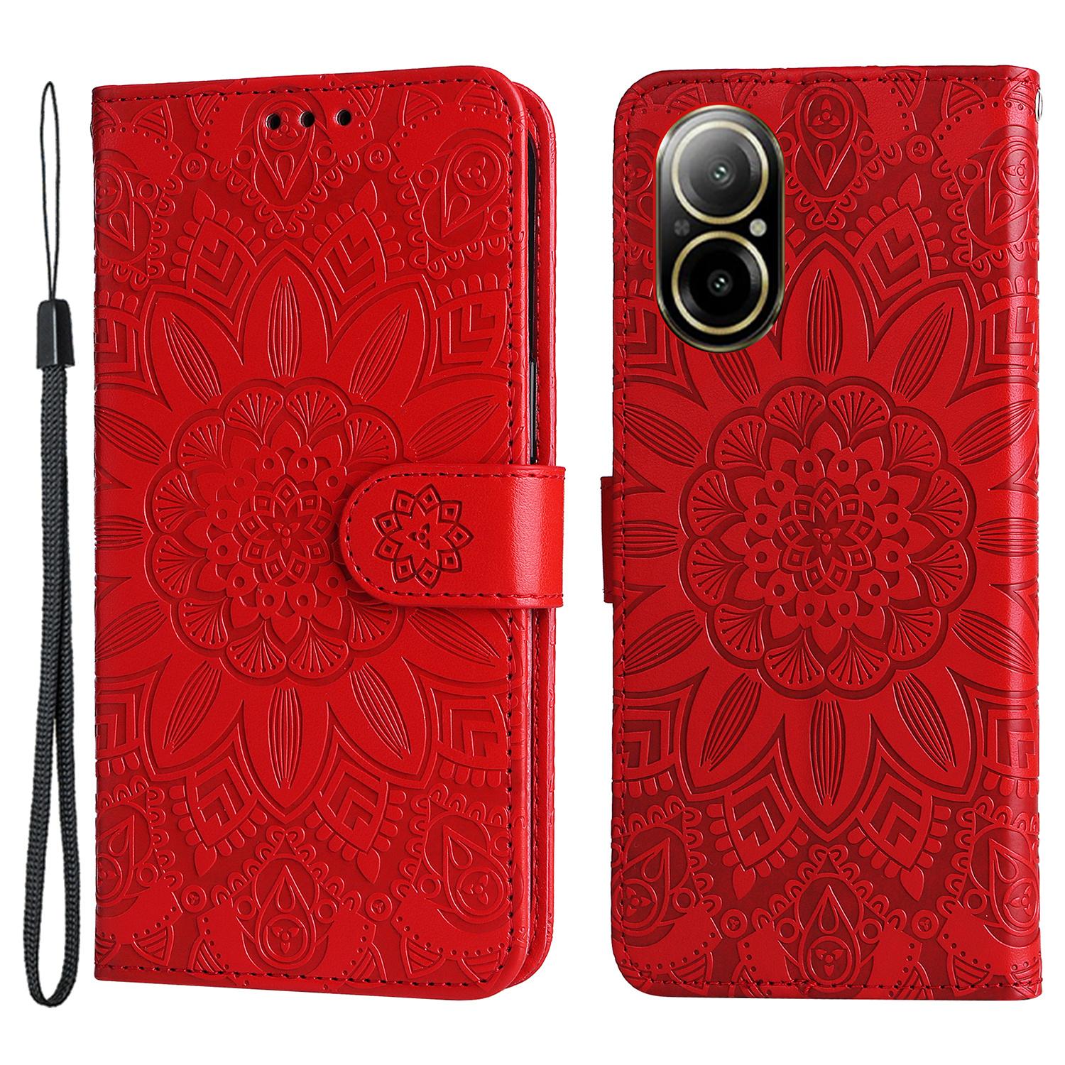 

Для Realme C67 4G Чехол для мобильного телефона Тисненый PU кожаный чехол-подставка Red