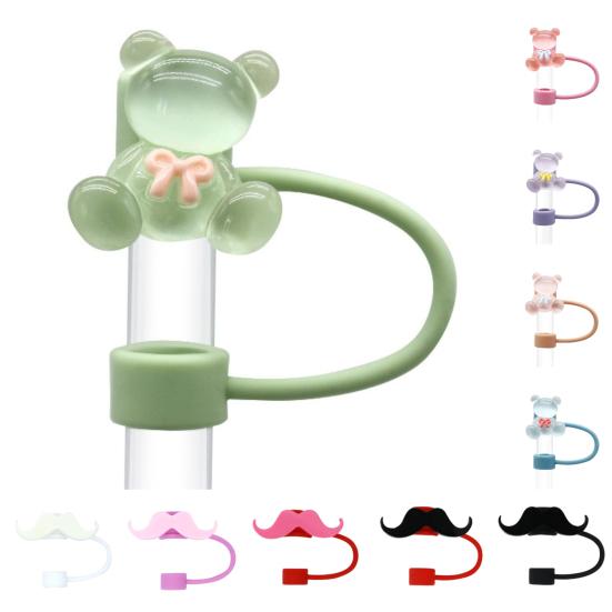 2 Peças Tampa de Silicone para Canudo Diâmetro Interno 10mm Design de Urso Tampa de Canudo Protetor de Canudo à Prova de Poeira para Copos e Garrafas Tampa de Vedação Reutilizável para Bebidas