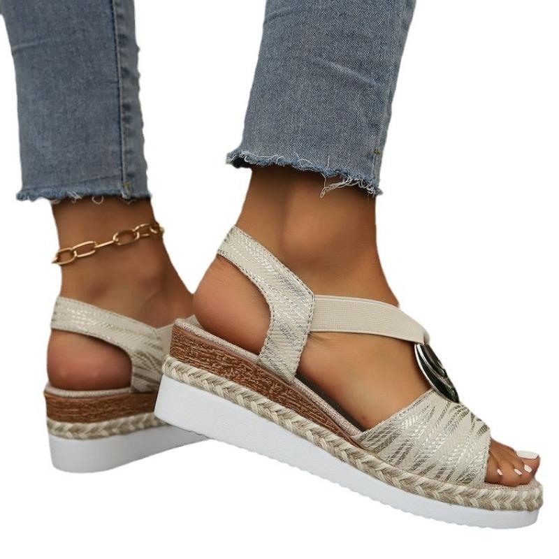Mode Fischmaul-Sandalen 2025 Sommer Neu Dicksohliger Keilabsatz Damen-Sandalen Metallschnalle Wort Mit Fischmaul Damen-Schuhe