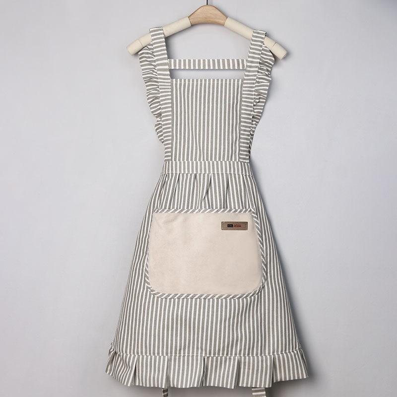 High-value lace apron, kitchen household anti-fouling and dirt-resistant cooking, housework apron waist, hand-wiping cotton and linen apron серый