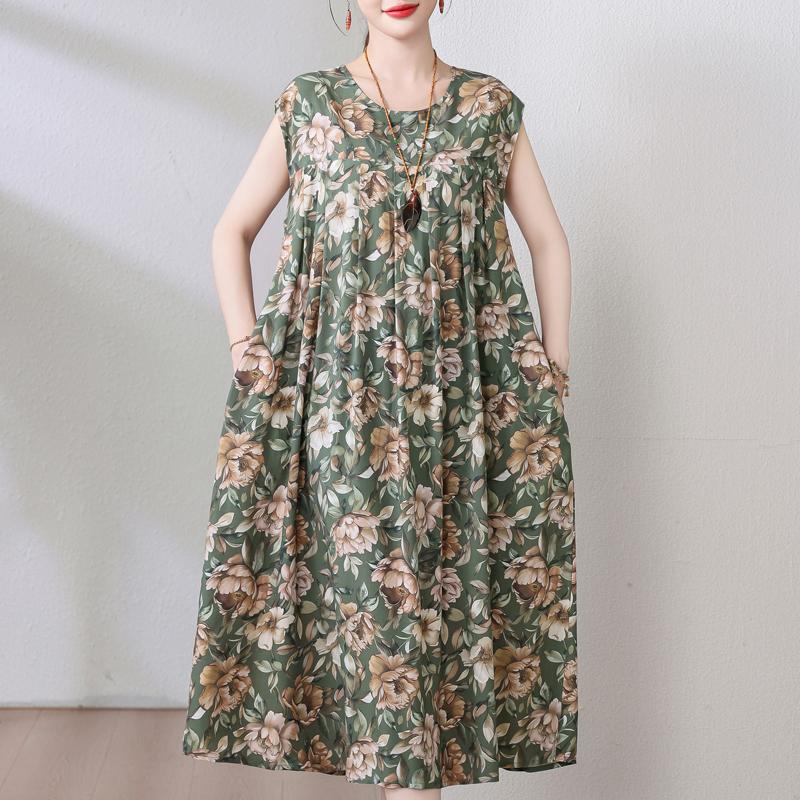 Plus Size Sommer Vintage Kleid Frau Oversize Lose ärmellose lässige elegante lange Kleider