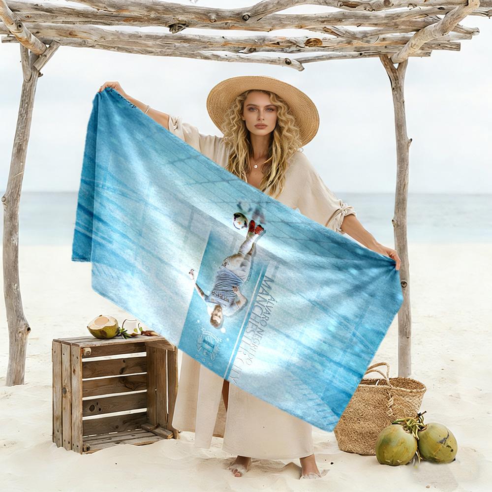 Man City Player Action Beach Towel Super Soft Microfiber Quickdry Fabric Comfortable Lightweight Suitable for Swimming, Gym, Camping, Yoga Vacation