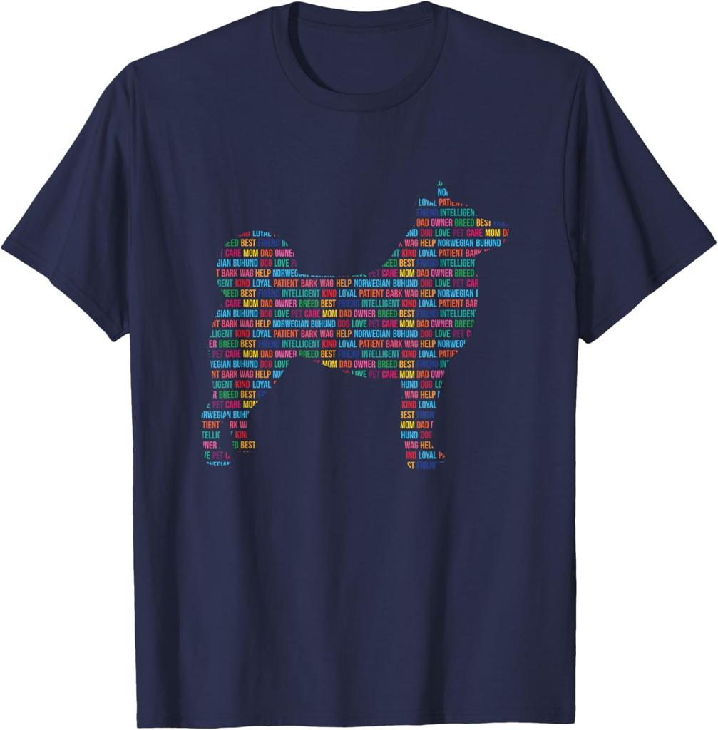 Norwegian Buhund Word Cloud Silhouette Graphic Print Men's Cotton T-Shirt Casual Trip Tee