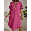 European and American Large-size Women's Clothing New Short-sleeved Solid Color Dress