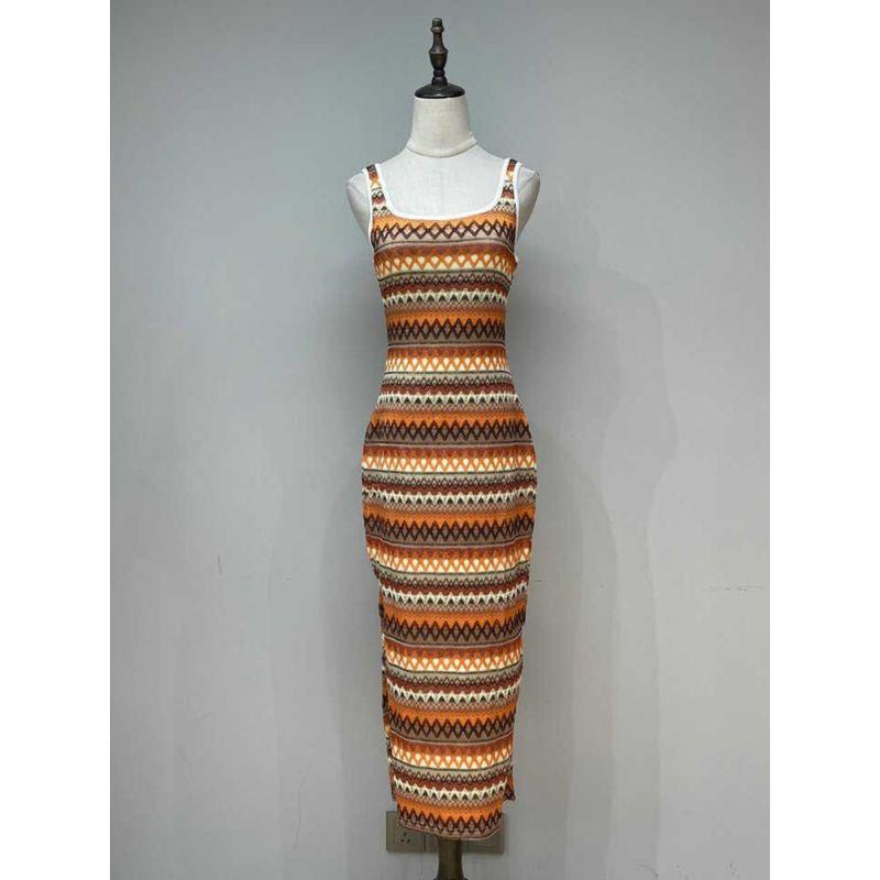 Fall and Winter New Arrival Bohemia Wind Stripes Knitting Vintage Skirt Graceful Vest Dress Long Dress