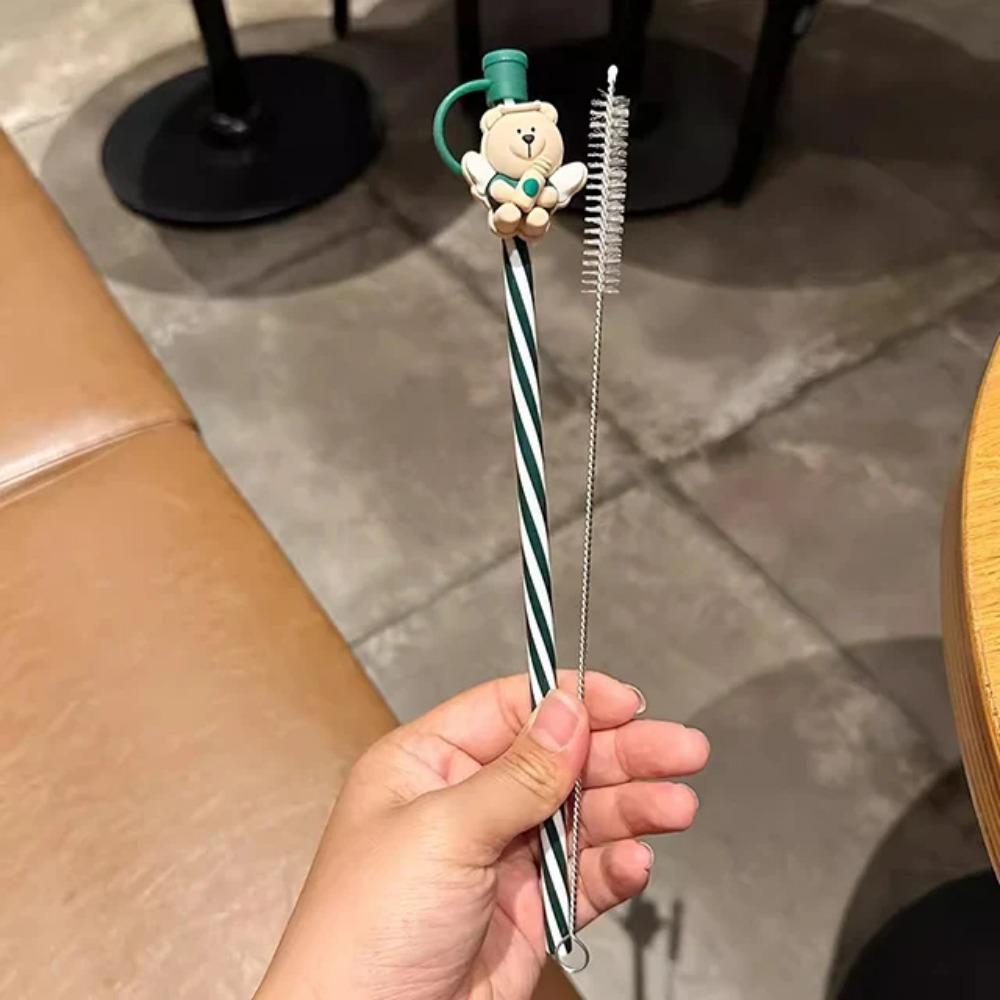 1PC Cute Bear Silicone Straw Cover Caps 7-8mm Straw Topper Reusable Splash Dust-proof Straws Cover For Tumbler Cup Accessories