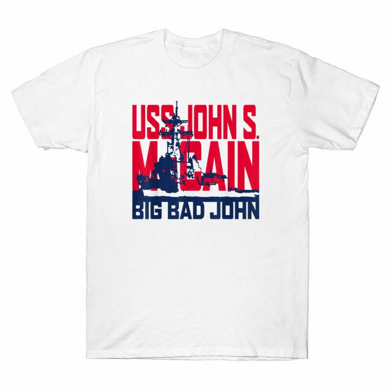 USS John S McCain Big Bad John Support Our Vets Men White Cotton T-shirt Tee M