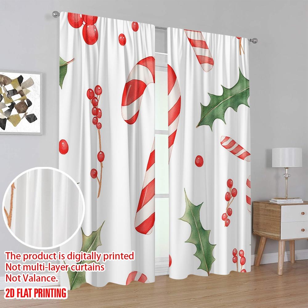 2 Stück, 2D-Flachdruck Fenster Vorhang Süßigkeiten Stechpalmenbeeren Weihnachten (4) Strapazierfähiger 100% Polyesterstoff (ohne Stange) Dekorationen