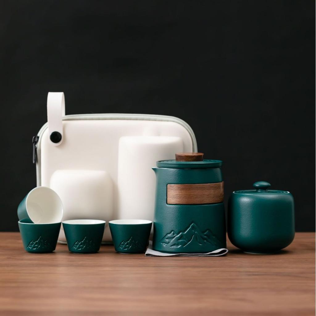 Ceramic Portable Travel Tea Set 1 Pot 4 Cups Camping Outdoor Single Person Drink Business Souvenir